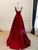Burgundy Satin Straps Beading Prom Dress