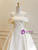 Ivory White Satin Off the Shoulder Pleats Lace Wedding Dress