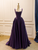 Purple Satin Straps Beading Prom Dress