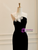 Black Velvet Strapless Flower Prom Dress