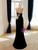 Black Velvet Strapless Flower Prom Dress
