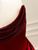 Burgundy Satin Strapless Pleats Beading Prom Dress