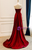 Burgundy Satin Strapless Pleats Beading Prom Dress