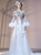 White Tulle Long Sleeve Prom Dresses with Embroidery Banquet Party Gowns