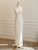 White Satin Backless Beading Wedding Dress