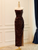 Burgundy Sequins Off the Shoulder Pleats Split Prom Dress