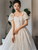 Ivory White Pleats Puff Sleeve Wedding Dress