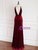 Burgundy Velvet V-neck Backless Prom Dress