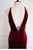 Burgundy Velvet V-neck Backless Prom Dress