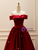 Burgundy Satin Off the Shoulder Prom Dress