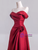 Burgundy Satin Off the Shoulder Flower Prom Dress