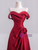 Burgundy Satin Off the Shoulder Flower Prom Dress