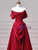 Burgundy Satin Off the Shoulder Prom Dress