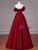 Burgundy Satin Off the Shoulder Pleats Beading Prom Dress
