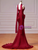 Burgundy Mermaid Strapless Pleats Prom Dress
