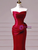Burgundy Mermaid Strapless Pleats Prom Dress
