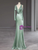 Green Mermaid Satin V-neck Prom Dress