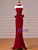Burgundy Mermaid Off the Shoulder 3D Flower Prom Dress