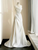 White Satin Strapless Pearls Wedding Dress