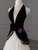 White Tulle Black Velvet V-neck Pearls Prom Dress
