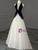 White Tulle Black Velvet V-neck Pearls Prom Dress