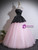Pink Tulle Black Satin Strapless Quinceanera Dress