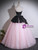 Pink Tulle Black Satin Strapless Quinceanera Dress