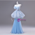 Blue Tulle Strapless Flower Beading Prom Dress