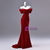 Dark Red Off the Shoulder Pleats Prom Dress