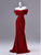 Dark Red Off the Shoulder Pleats Prom Dress