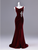 Burgundy Mermaid Velvet Pleats Beading Prom Dress