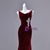 Burgundy Mermaid Velvet Pleats Beading Prom Dress