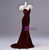 Dark Red Mermaid Velvet Flower Prom Dress