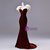 Dark Red Mermaid Velvet Flower Prom Dress