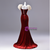 Dark Red Mermaid Velvet Flower Prom Dress