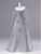 Gray Blue Tulle Sequins Strapless Prom Dress