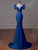 Blue Mermaid Satin Puff Sleeve Prom Dress