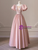 Pink Satin Sequins Puff Sleeve Prom Dress