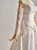 White Satin Long Sleeve Sequins Beading Wedding Dress