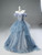 Blue Tulle Sequins Off the Shoulder Beading Prom Dress