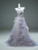 Purple Tulle Sequins Strapless Flower Prom Dress