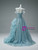 Blue Sequins Strapless Flower Prom Dress