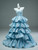 Blue Strapless Tiers Beading Prom Dress