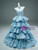 Blue Strapless Tiers Beading Prom Dress