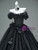Black Tulle Off the Shoulder Flower Prom Dress