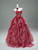 Burgundy Print Strapless Flower Prom Dress