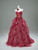Burgundy Print Strapless Flower Prom Dress