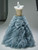 Blue Tulle Strapless Beading Princess Dress