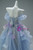 Blue Tulle Hi Lo Strapless Lace Prom Dress