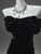 Black Mermaid Velvet Off the Shoulder Pleats Prom Dress